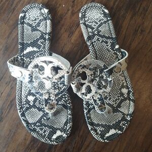 Tory Burch Black and White Snake Print Sandals